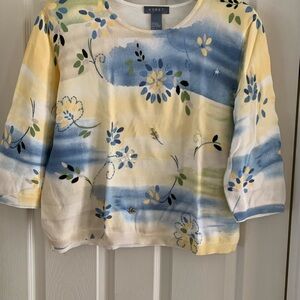 Koret Cream and Sky Blue Floral Knit Top